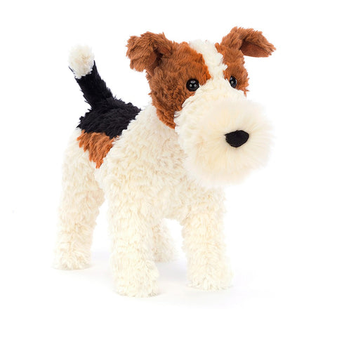 Loyal and loveable, Hector Fox Terrier's eager to set out exploring! Scruffly-sassy, this intrepid pal has keen twizzle ears and a perky wee tail. A patch-perfect pup in cream, black and ginger, with a floofy snoot and bright shiny eyes, Hector always sniffs out adventure!