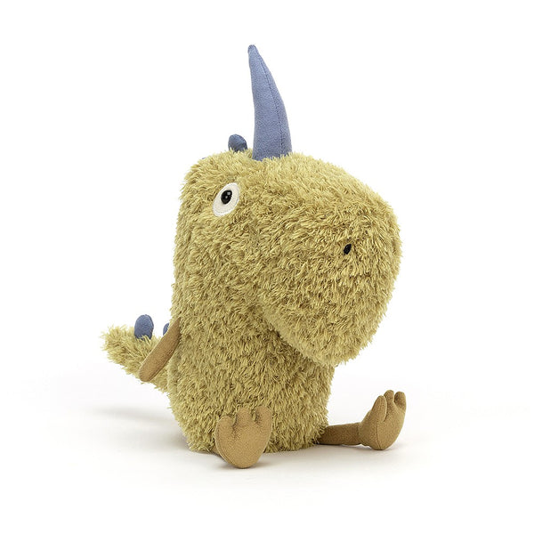Jubjub Gookie has just woken up after a hundred-year sleep! Hailing from a distant jungle planet, this mossy, tufty, chunky chum proudly sports a sturdy, squishy nose and soft blue horn. Then there are those waggly, suedey legs and spiny, swishy tail. A loveably quirky cosmic character!