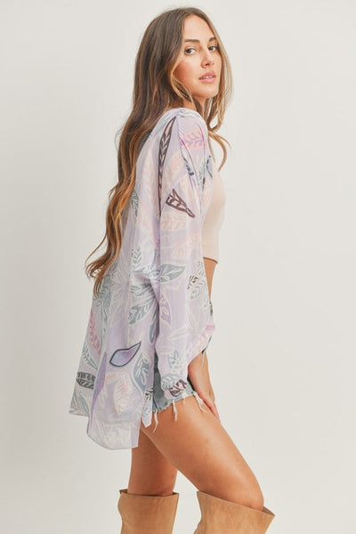 Printed Kimono Top in Lavender