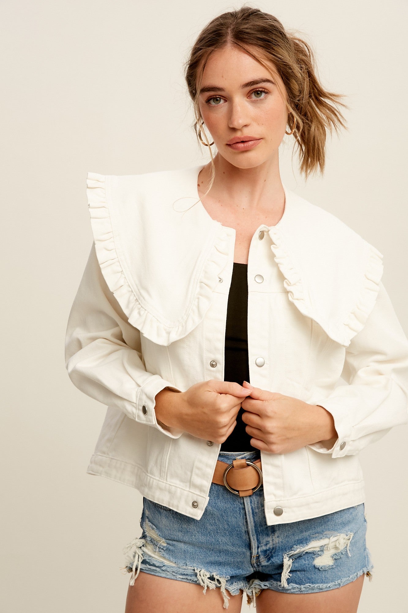 Ruffle Collar Denim Jacket – Lulu Bella Boutique