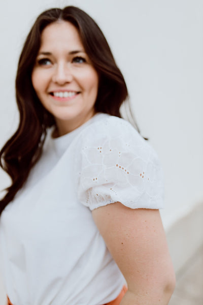 Lace Puff Sleeve Top in Ivory