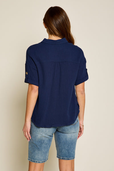Button Up Dolman Top in Navy