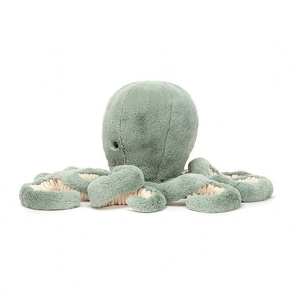 Dive to the depths for high adventure with wonderful Odyssey Octopus! Squishably soft in sea-moss green, with eight super-squiggly springy arms, Odyssey loves to give cordy cuddles. A splendid friend for any merfolk!  SIZE  - H9" X W4"