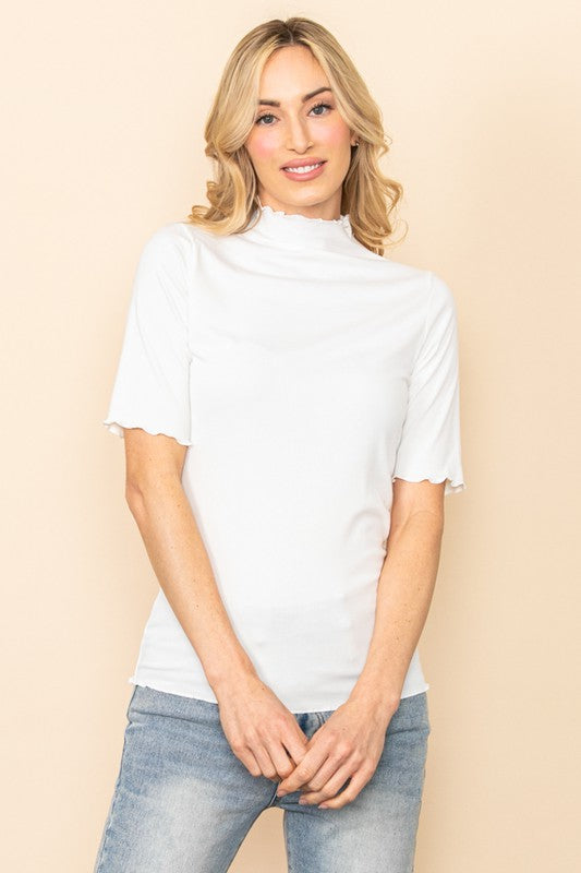 Ribbed Mock Neck Top in Off White