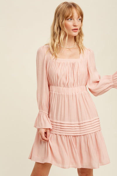 Pleated Detail Dress in Blush