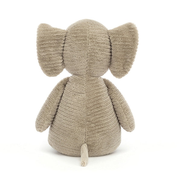 Quaxy Elephant is so baby-soft in cosy mushroom rumples. This faux-cord cutie sits patiently, waiting to go out to play! With foldy loop ears, a perky wee trunk, chunky legs and a cuddly tum, not to mention that neat diddy tail, this elly is keen to make wonderful memories!