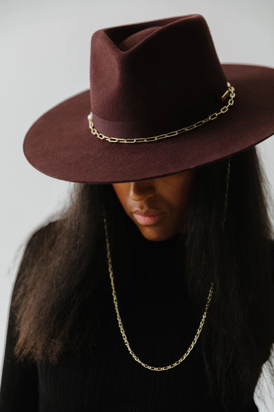 Gigi Pip Raine Wide Brim Fedora Hat in Dark Cherry