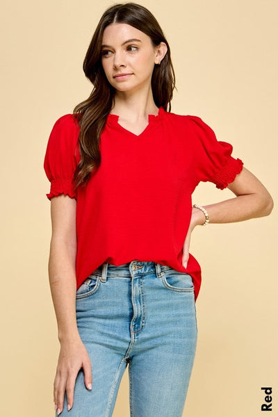 Smocked Sleeve Blouse in Red