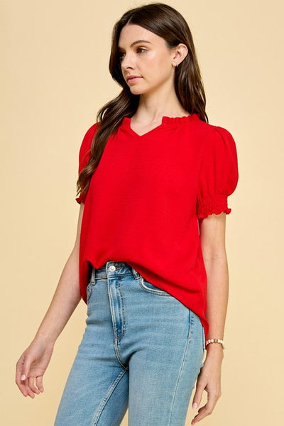 Smocked Sleeve Blouse in Red