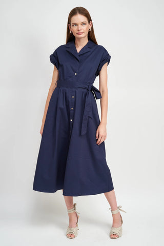 Zoya Midi Shirt Dress in Navy